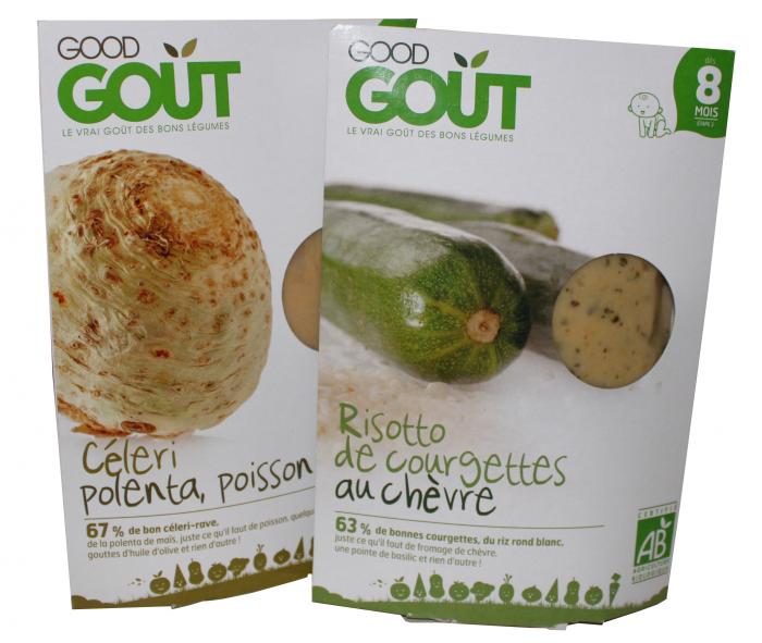 Lot de 2 plats bio GOOD GOUT pour bébé : Risotto de courgettes au chèvre et céleri-polenta-poisson